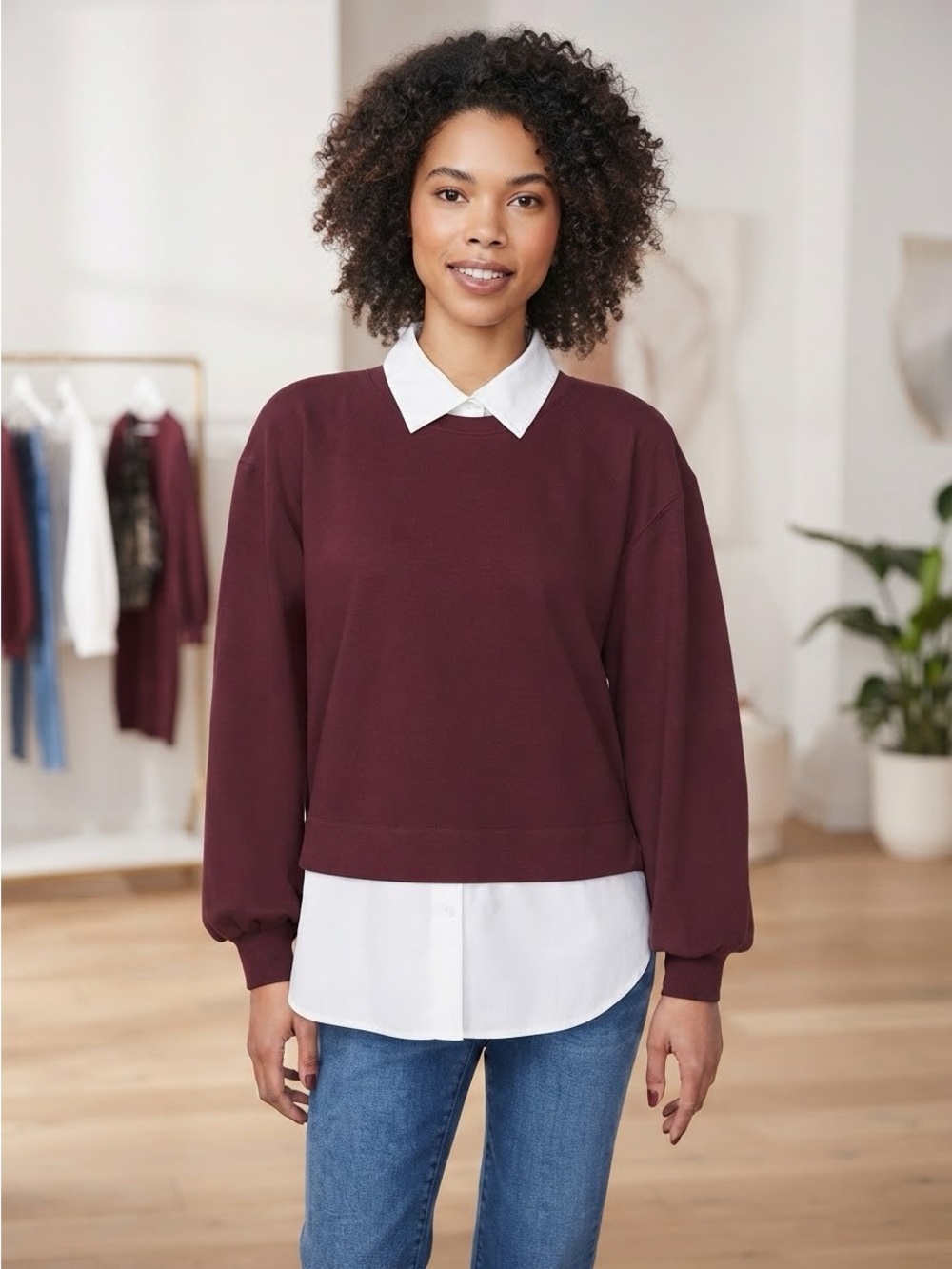 Scotch & Soda Burgundy Faux-Layer Crewneck Sweatshirt